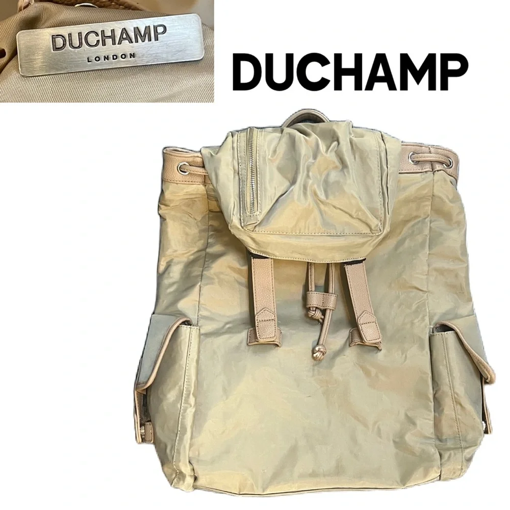 Duchamp London Tan Nylon Drawstring Computer Backpack